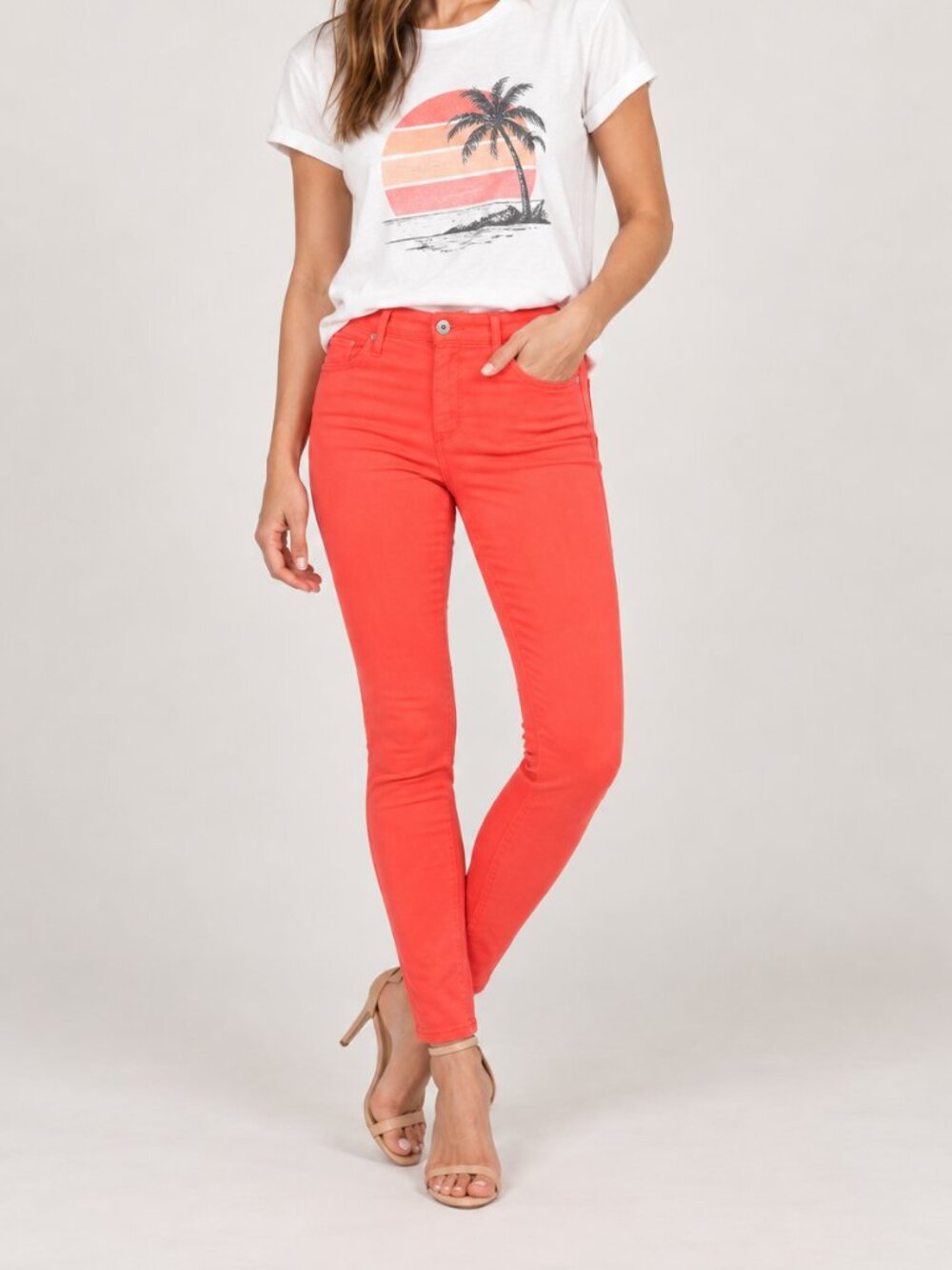 NWT AG Adriano Goldschmied Prima Bright Coral Skinny Ankle Jeans Mid-Rise 24